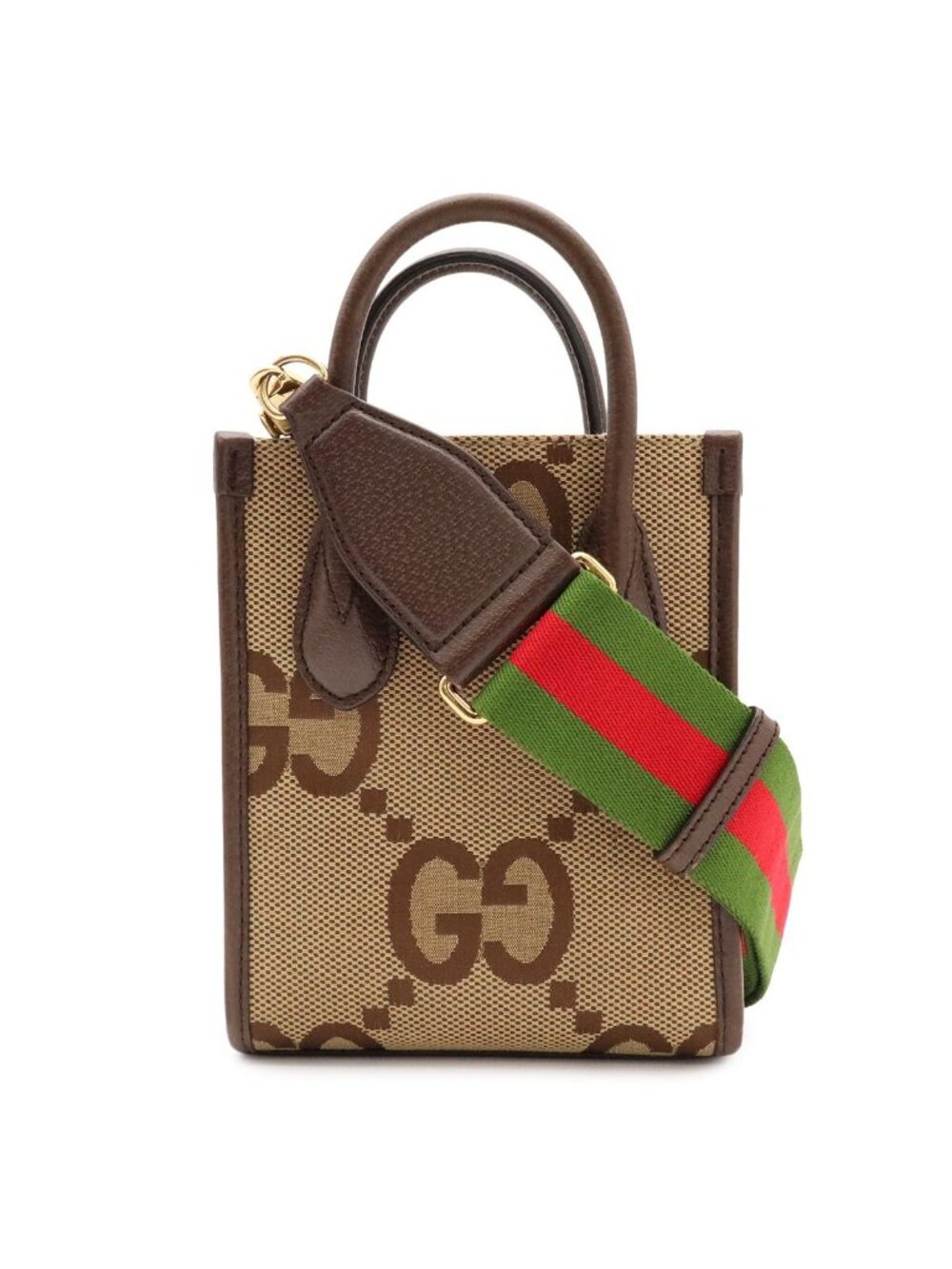 Gucci Jumbo GG Mini Shoulder Bag Pochette 2-Way Canvas Beige Dark Brown Gold